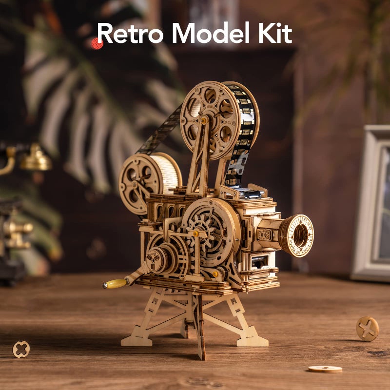 Rowood 3D Puzzle for Adults, DIY Wooden Model Kit for Adults to Build, Handheld Film Mechanical Gear Building Set, Birthday Vitascope Projector - Image 2